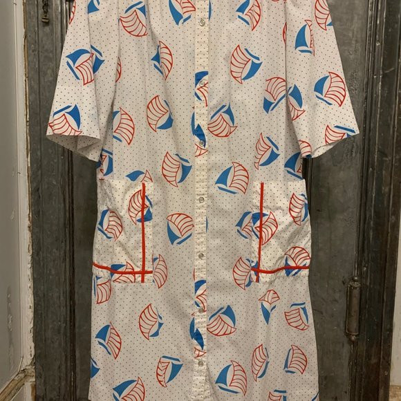 Adorable 70s 80s vintage Model Coat housedress snap down kitsch white with red a - Picture 4 of 8